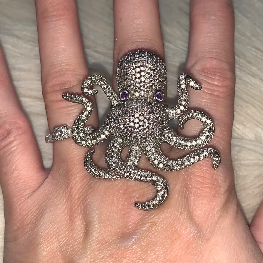 Octopus Kraken Rhinestone Pave Ring